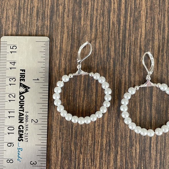 HAND CRAFTED EARRINGS White Glass Pearl Hoops Sterling Silver Ear Wires - Picture 3 of 12